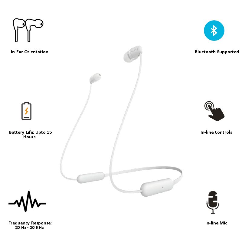 Buy Sony WI-C200 Wireless Bluetooth Earphones (White) Online - Croma